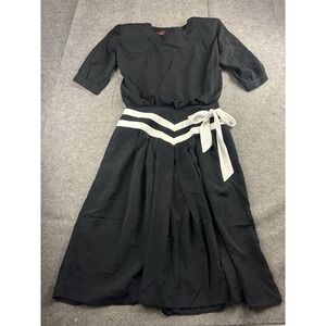 VTG Halmode‎ Petites Women's 10 Secretary Dress V Detail Bow Blouson Midi Preppy